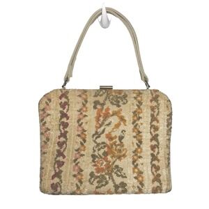 Vintage 1960s‎ Floral Tapestry Handbag Purse Fall Colors Mid Century Frame Bag